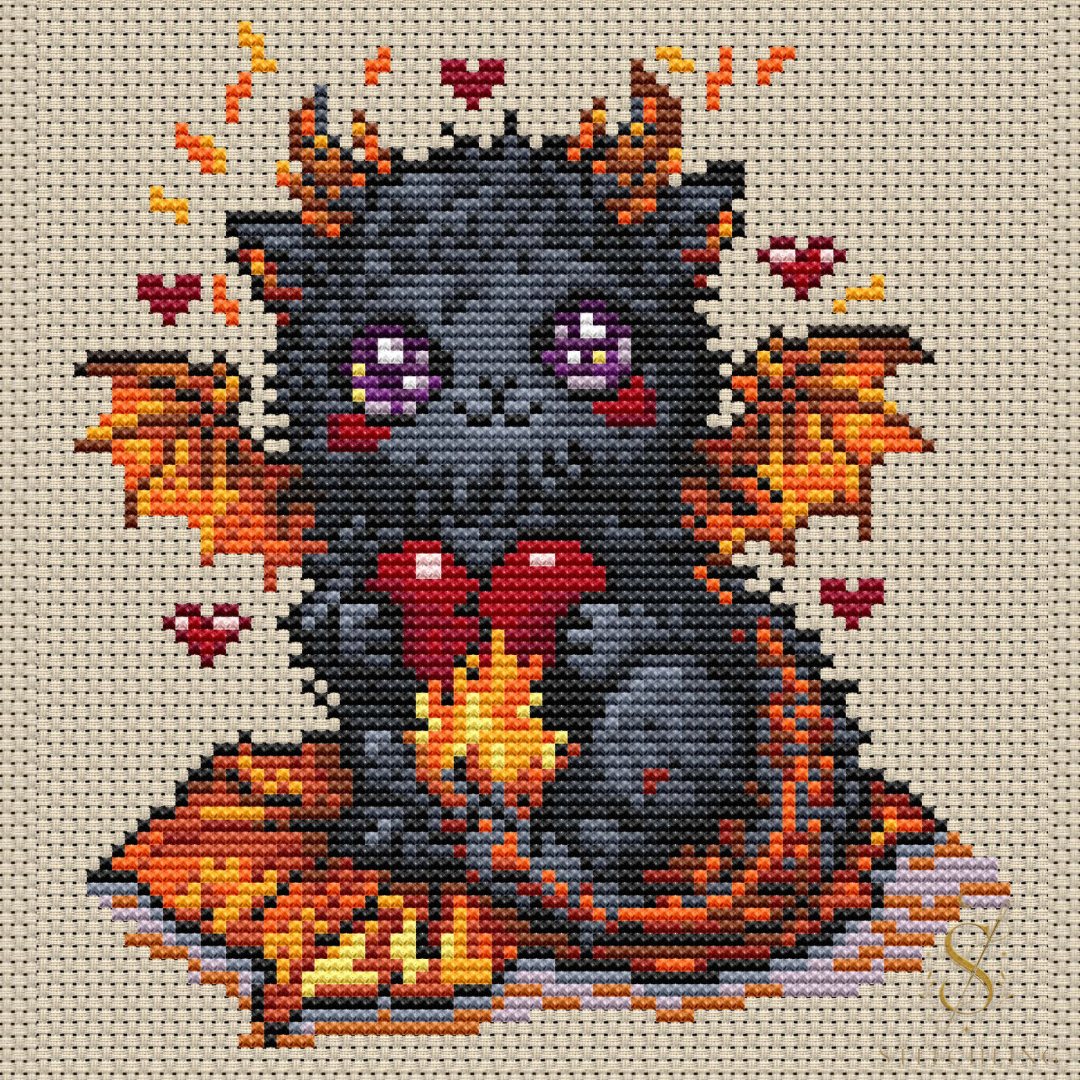 Ember Courage Guardian cross stitch pattern with printable collector cards.