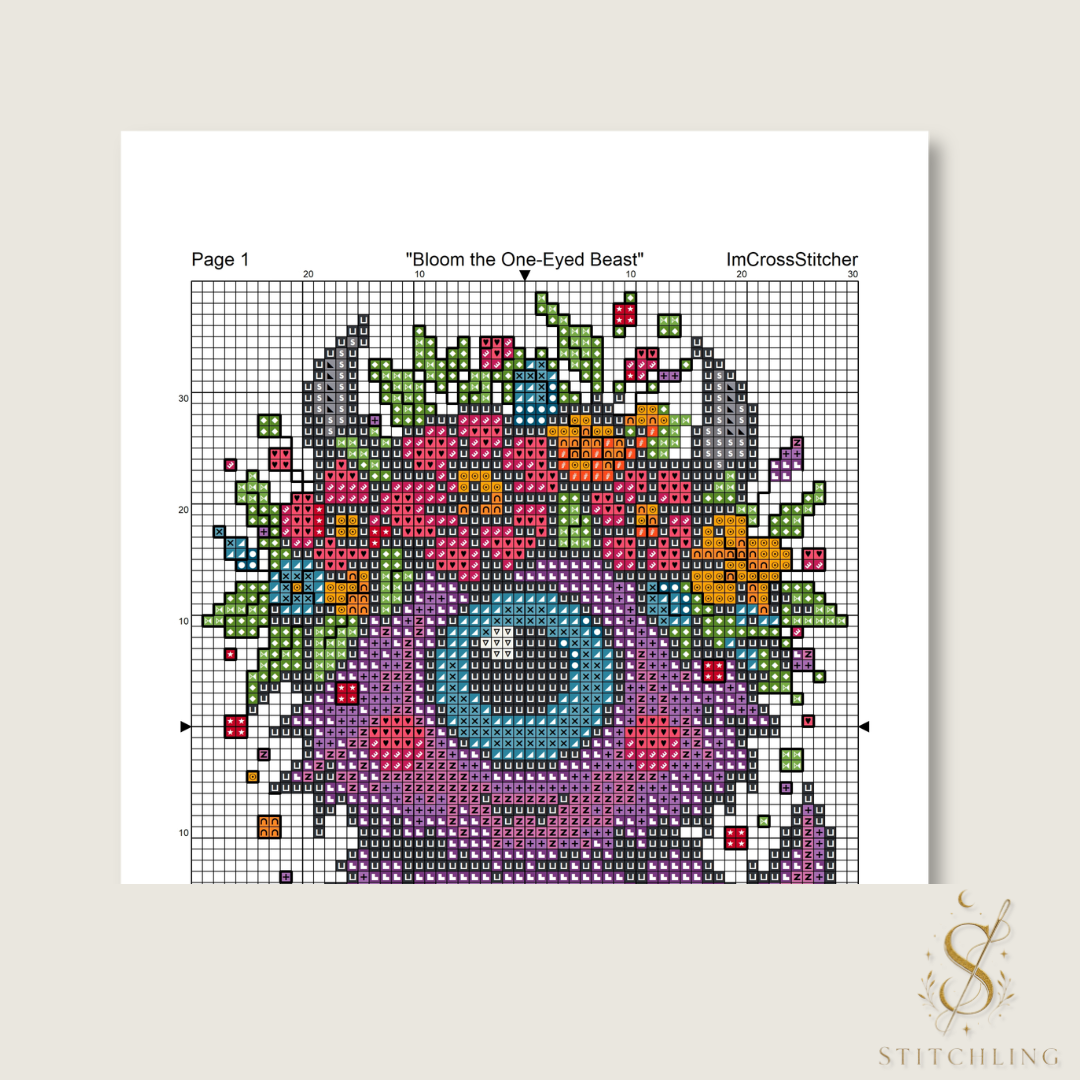 Pattern Keeper compatible cross stitch chart preview for Bloom the Dreaming Beast floral fantasy creature embroidery pattern PDF