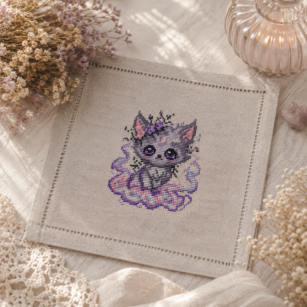Pattern Keeper preview for Misty the Gentle Beast cross stitch pattern showing counted embroidery chart with symbols for easy stitching
