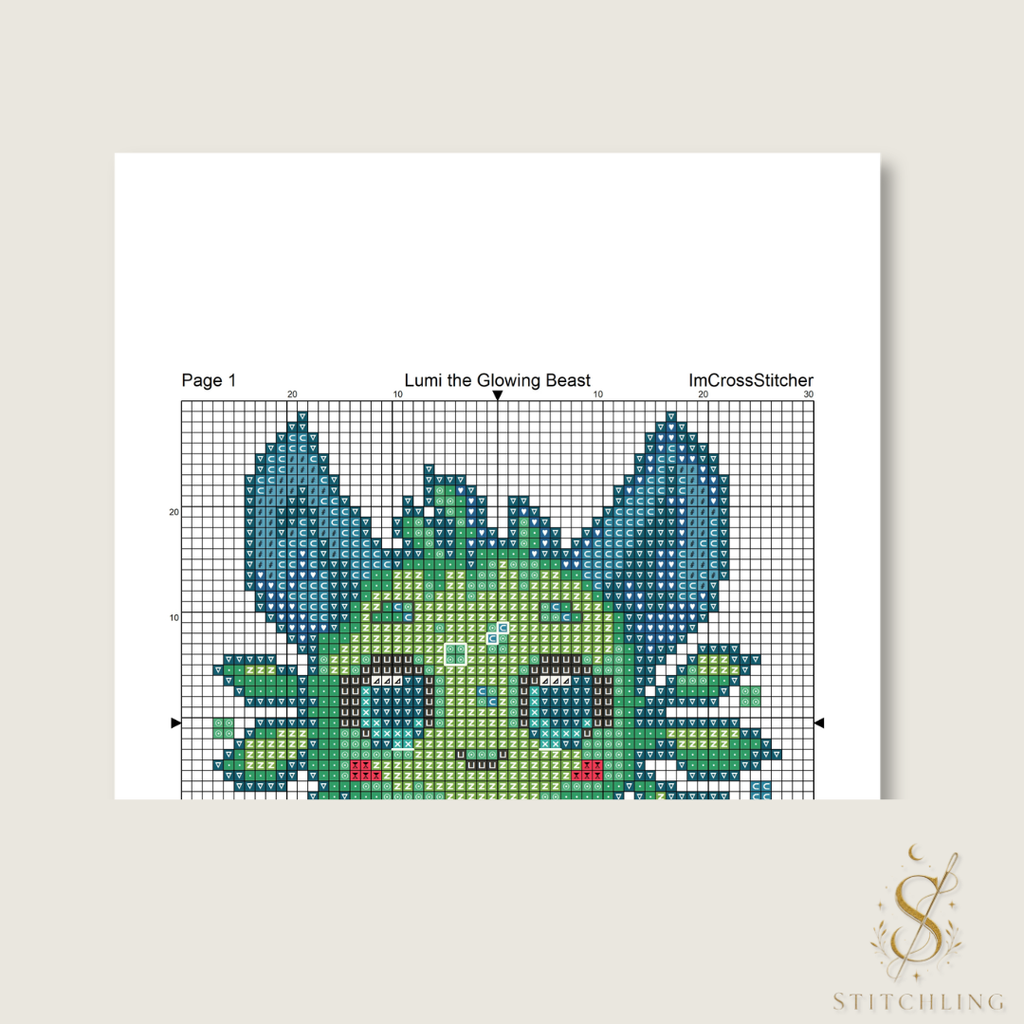 Included files for cross stitch pattern download featuring color chart, black and white symbols, DMC floss list, printable PDF and stitching instructions