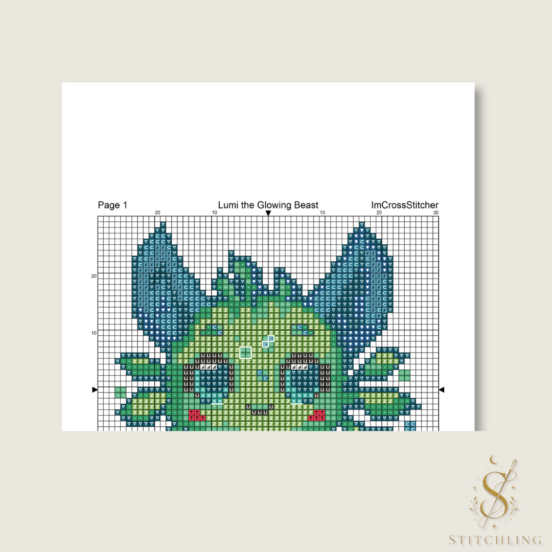 Included files for cross stitch pattern download featuring color chart, black and white symbols, DMC floss list, printable PDF and stitching instructions